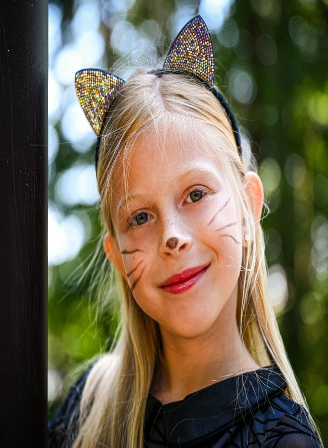 FROG SAC Cat Ears Headband for Girls - Dual Sided Rhinestone Cats Ear Headbands for Kids, Sparkly Glitter Black Kitty Head Bands, Hair Accessories for Children, Halloween Hair Band (Black) - Image 2